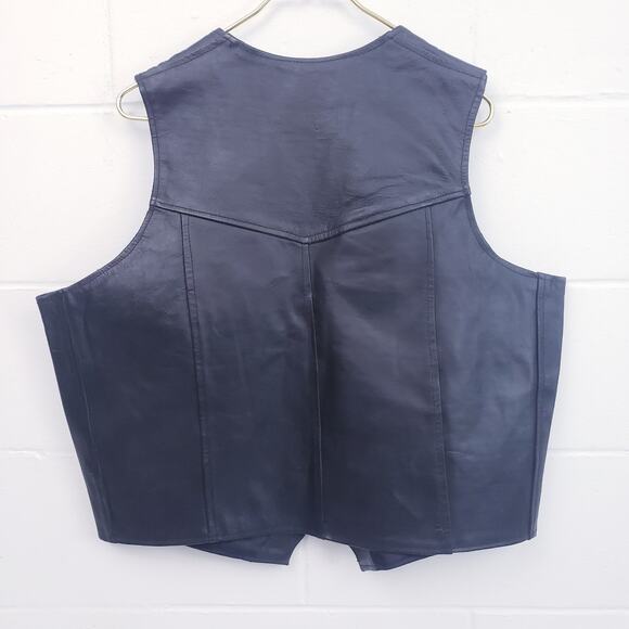 Genuine Leather Thick Black Snap Front Vanguard Biker Vest Men's Size Medium M - Picture 2 of 9